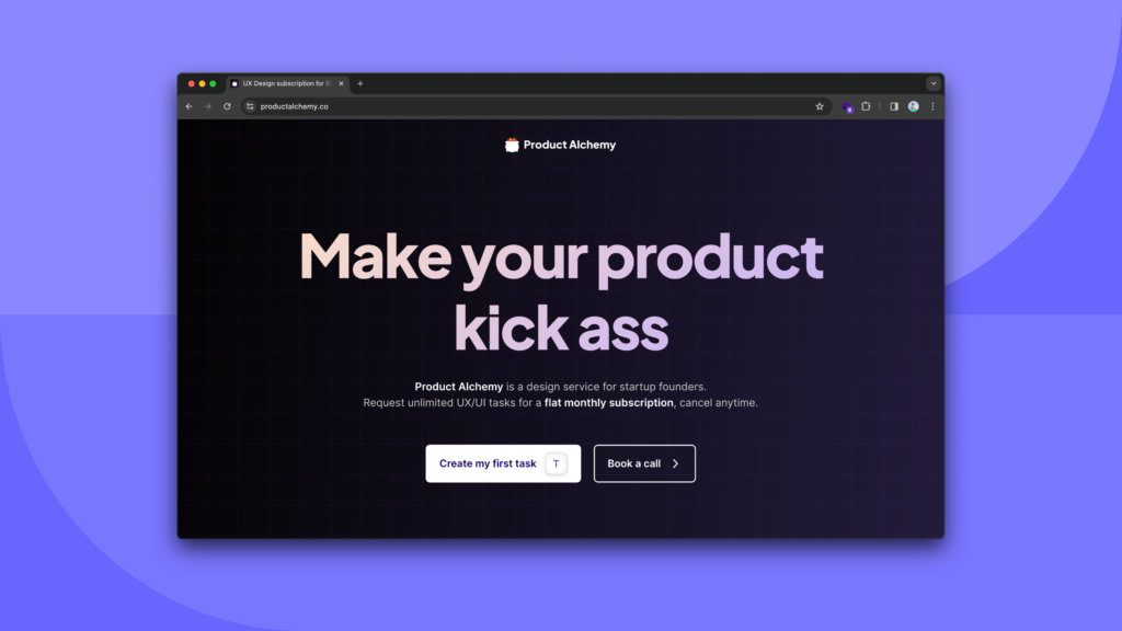 A screenshot from the the interviewee's website product alchemy.