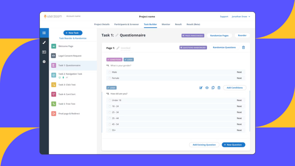 showing the randomization UI of a competitor for comparison