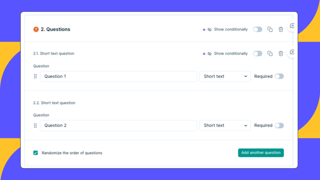 showing the randomization UI of a competitor for comparison