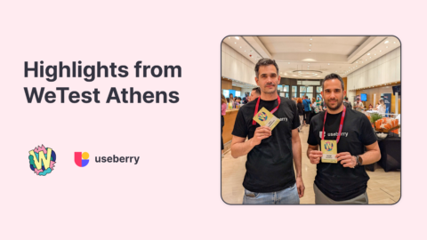 An image of Useberry Senior UX Researcher Harry Karanatsios and Head of Design George Kordatos at the WetestAthens 2025 event where they gave a live tutorial on usability testing
