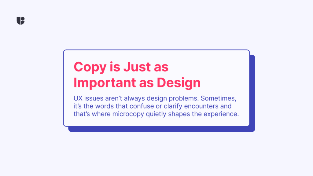The banner emphasizes the importance of microcopy in context of overall design and why it should be considered just as important as other design elements.
