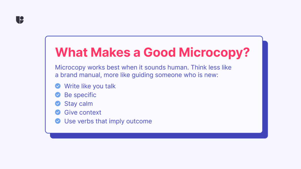 the bullet points lists key points for writing good microcopy and gives specific advice