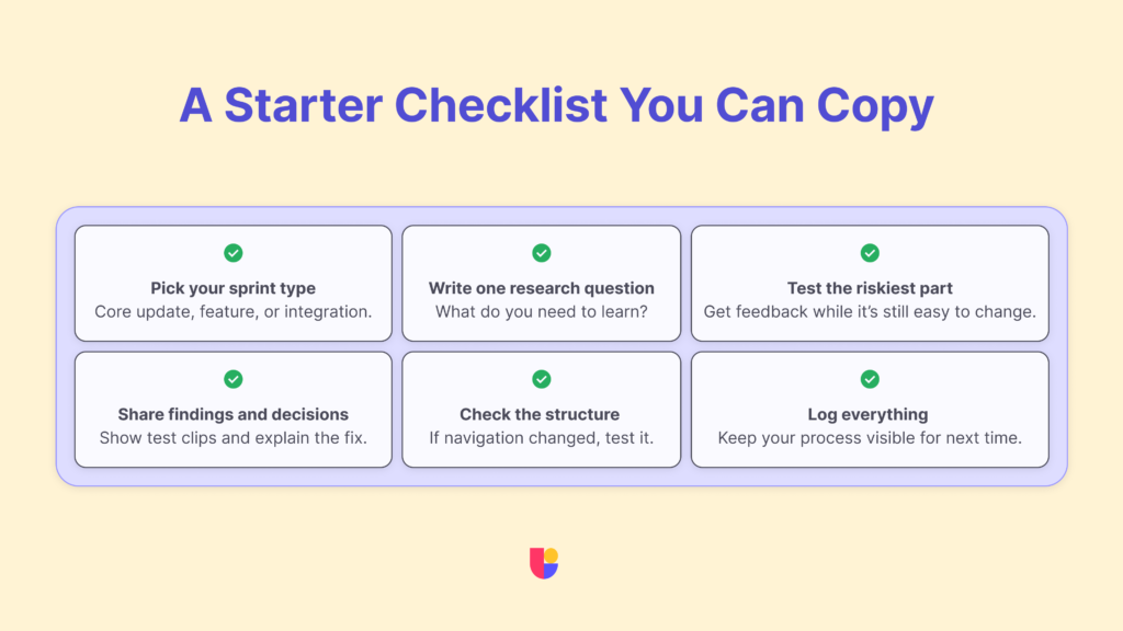 An important checklist for anyone working on a UX design sprint