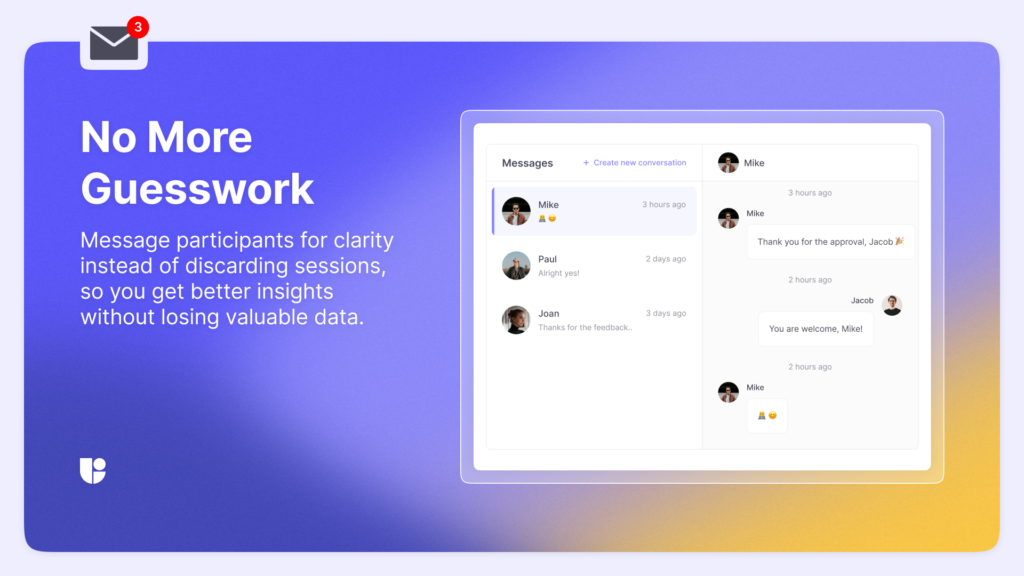 Showing a clear UI of how messaging participants work at Useberry and why it is a very beneficial feature.