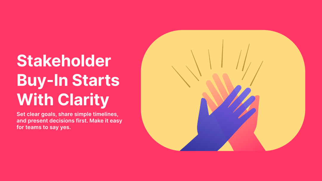 Emphasizing stakeholder buy-in and approval in UX teams with hands up coming together. Suggesting the article is going to lead to positive stakeholder impressions.