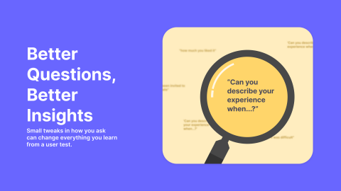 A magnifying glass highlighting a question to highlight the importance of building good questions in ux research
