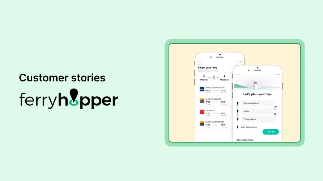 Highlighting the UI of Ferryhopper app on the cover before leading to the customer story about how they used the Useberry app for effective microcopy testing and research.