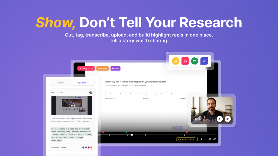 Cover showing the UI elements from our new recording update like highlights, tags, and notes.