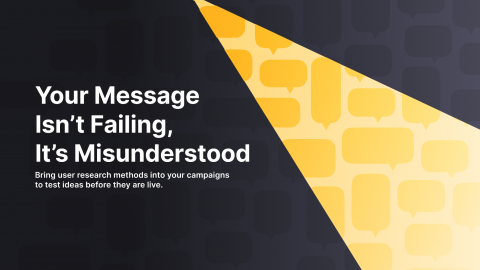 Showing a lot of messaging boxes in the dark with a path illuminated to show the impact of having better marketing messaging with user testing
