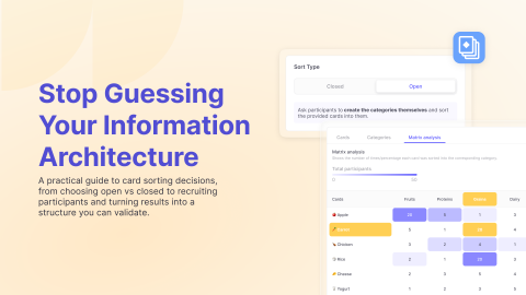 Covering showing the UI from useberry platform for running Card sorting user tests. Highlighting the focus of the article on educational content about card sorting.