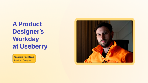 Cover image showing a professional photo of Useberry Product Designer George Prentzas for the article where he describe his day at work